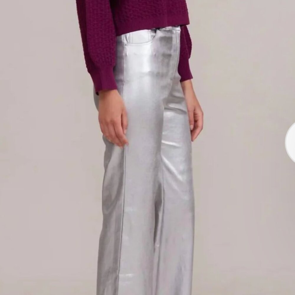 silver Faux leather jeans